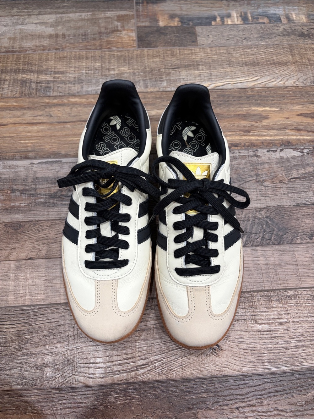 adidas Women Cream and Black sambas  with Gold Tongue Logo
